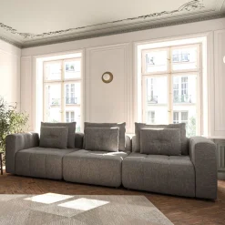 Canapé droit modulable en tissu Benjo - gris vesuve