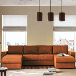 Canapé en U convertible en tissu tramé - brun rustrel