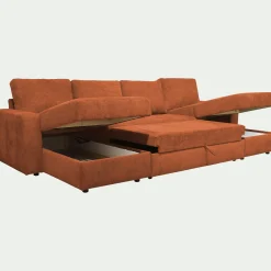 Canapé en U convertible en tissu tramé - brun rustrel