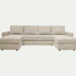 Canapé en U convertible en tissu tramé - beige roucas