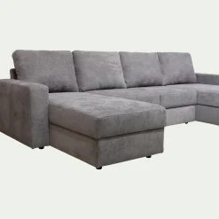 Canapé en U convertible en tissu tramé - gris restanque