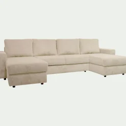 Canapé en U convertible en velours côtelé - blanc ventoux