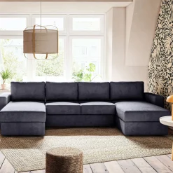 Canapé en U convertible en tissu tramé - bleu calabrun