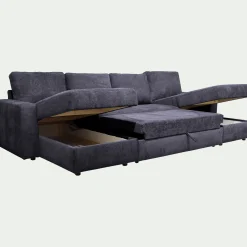 Canapé en U convertible en tissu tramé - bleu calabrun