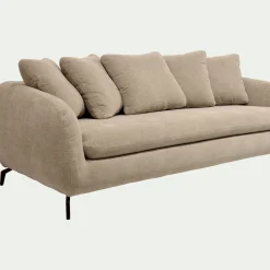 Canapé fixe 3 places en tissu doux tramé - beige