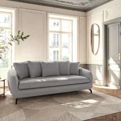 Canapé fixe 3 places en tissu tramé - gris ardoise