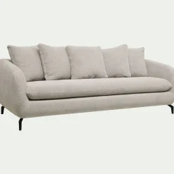 Canapé fixe 4 places en tissu tramé piétement noir - beige roucas