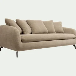 Canapé fixe 4 places en tissu doux tramé - beige