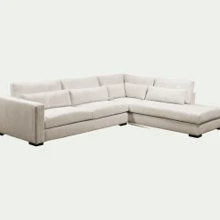 Canapé grand angle droit fixe avec méridienne en velours côtelé Azores - beige