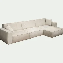 Canapé grand angle droit fixe en tissu tramé - beige