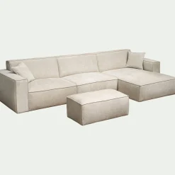 Canapé grand angle droit fixe en tissu tramé - beige