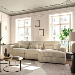 Canapé grand angle droit fixe en velours côtelé bita - blanc ventoux