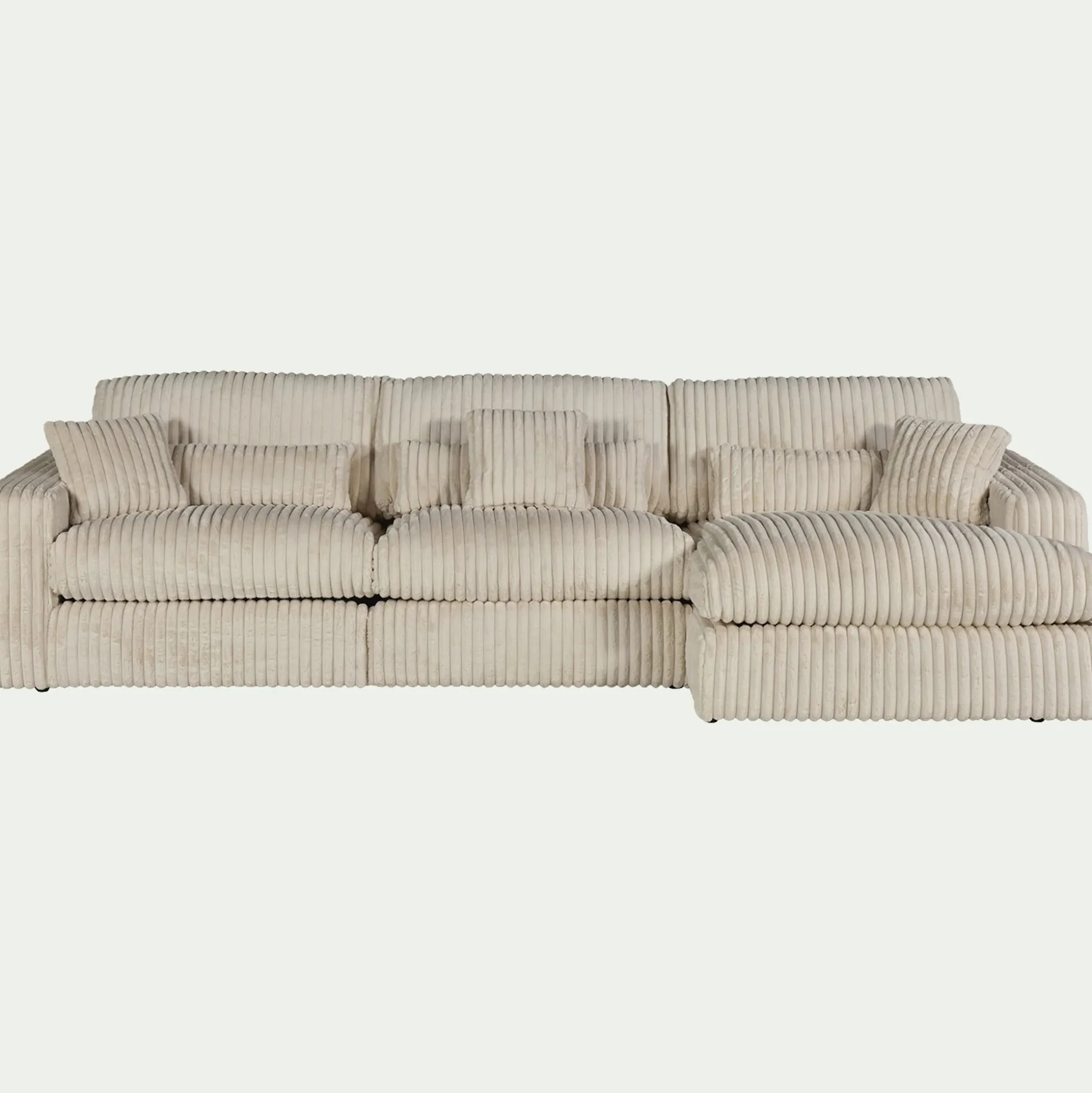 Canapé grand angle droit fixe en velours côtelé bita - blanc ventoux