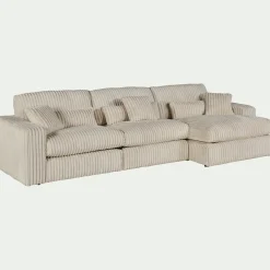 Canapé grand angle droit fixe en velours côtelé bita - blanc ventoux