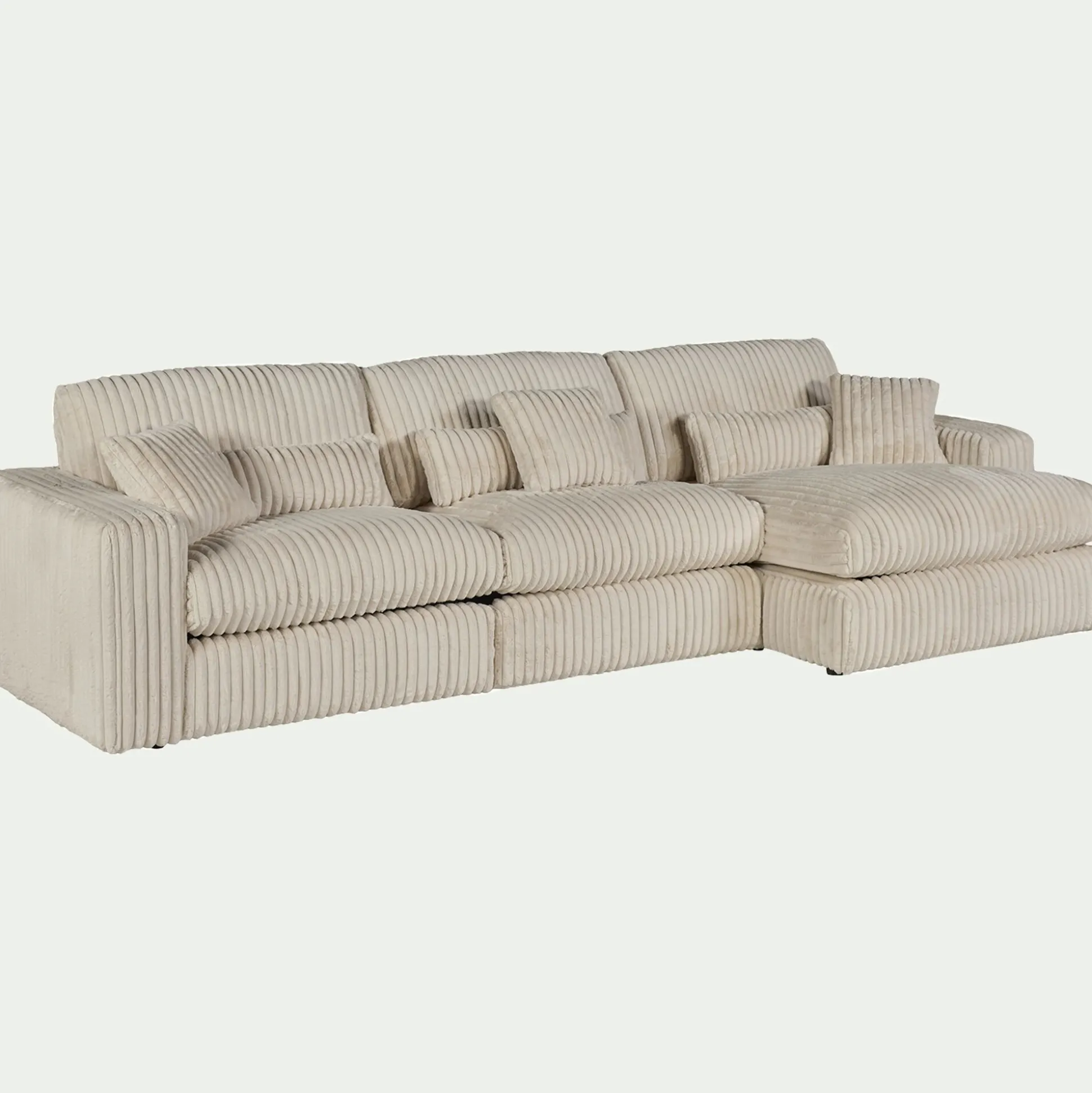 Canapé grand angle droit fixe en velours côtelé bita - blanc ventoux