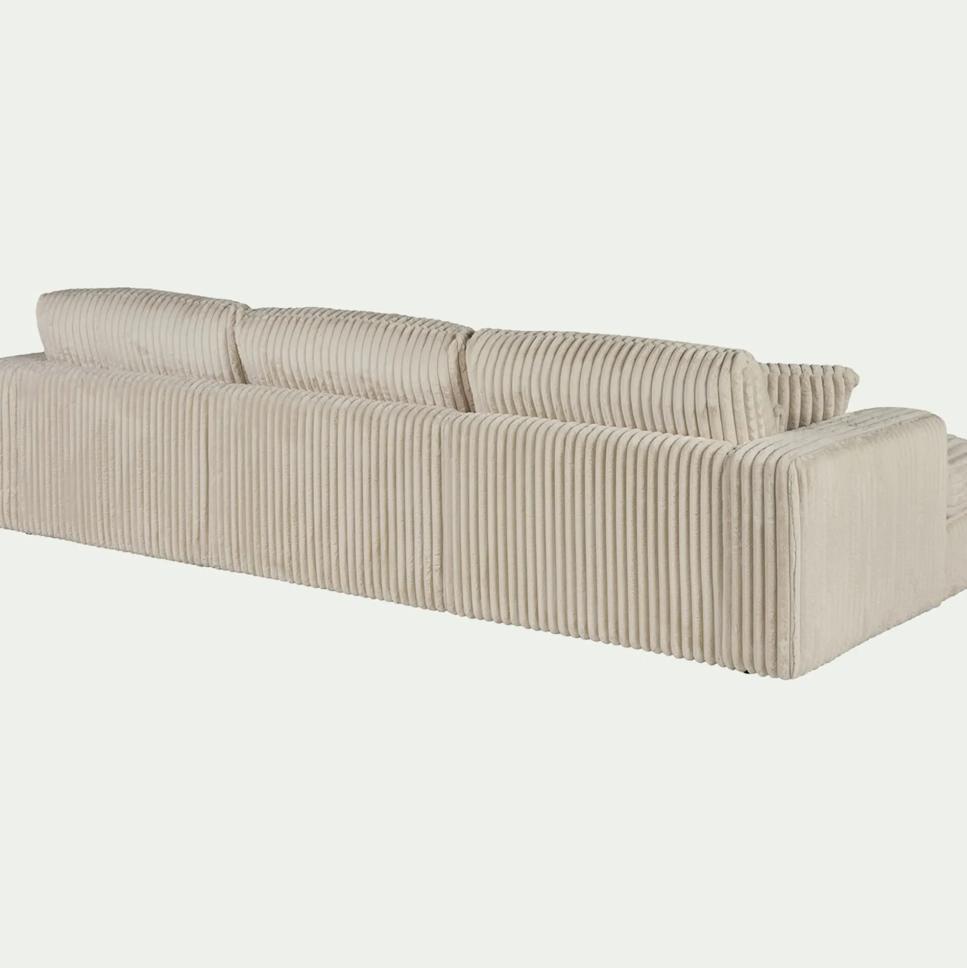 Canapé grand angle droit fixe en velours côtelé bita - blanc ventoux