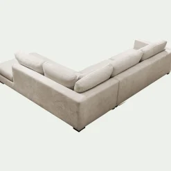 Canapé grand angle droit fixe avec méridienne en tissu tramé - beige