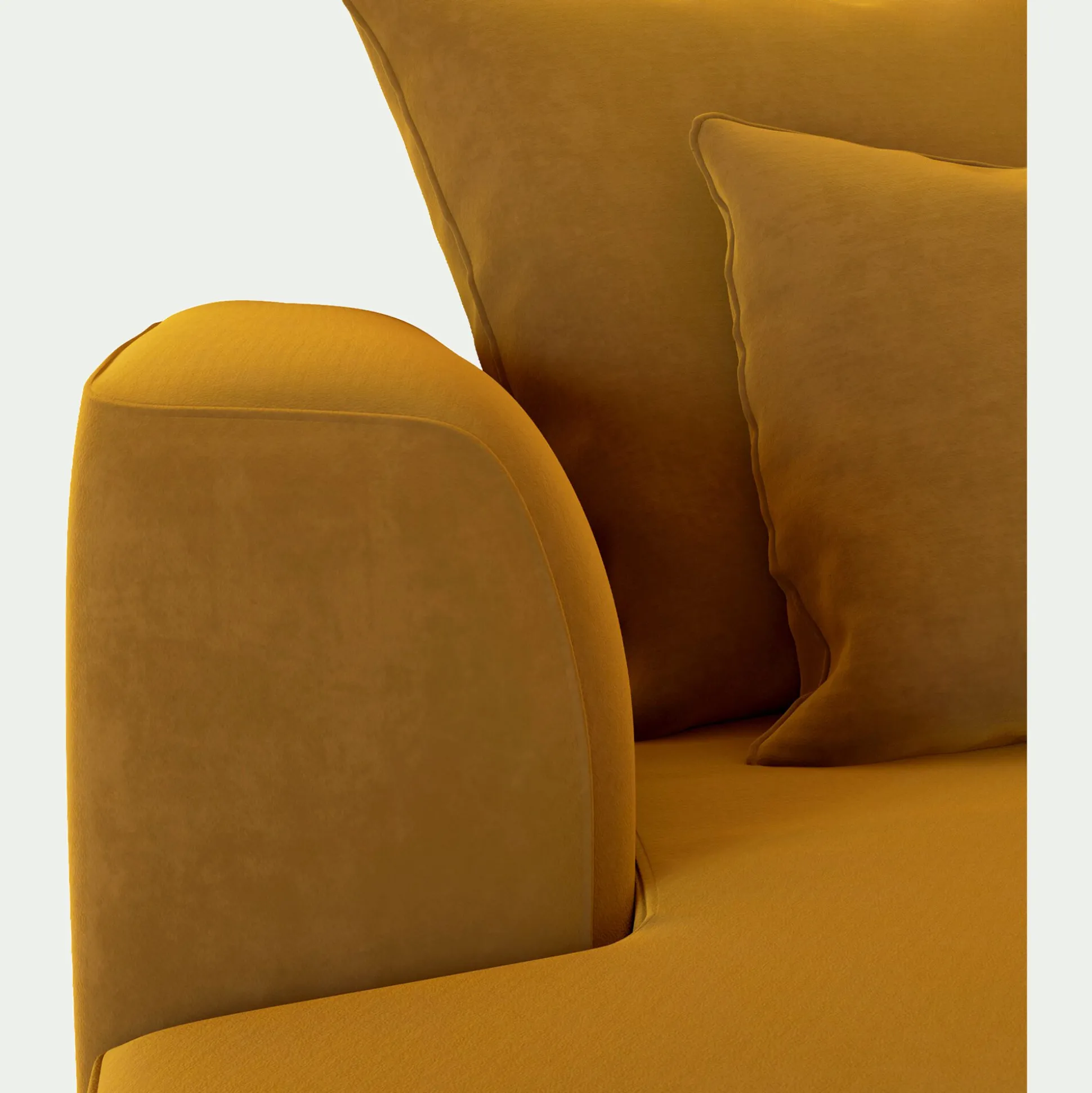 Canapé grand angle droit fixe en tissu velours - jaune argan