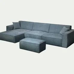 Canapé grand angle gauche fixe en tissu tramé - bleu