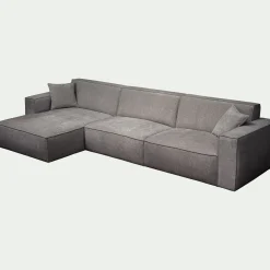 Canapé grand angle gauche fixe en tissu tramé - gris borie