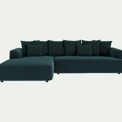 Canapé grand angle gauche fixe en tissu velours - bleu foncé