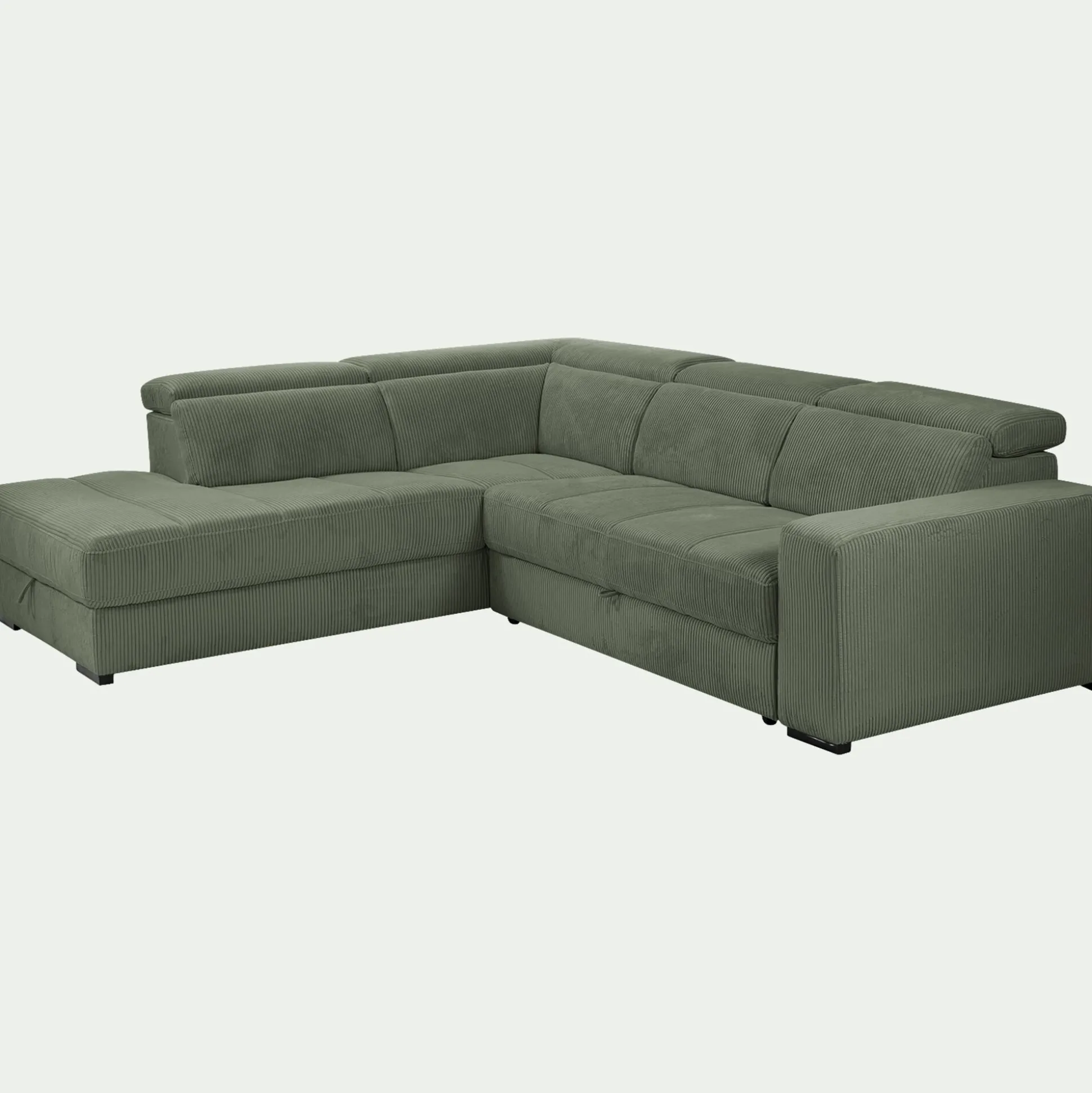 Canapé grand angle gauche convertible en tissu Castello - vert cèdre