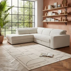 Canapé grand angle gauche convertible en tissu Castello - beige roucas