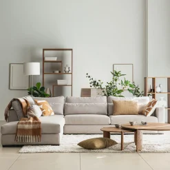 Canapé grand angle gauche fixe en tissu - beige roucas