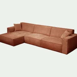 Canapé grand angle gauche fixe en tissu tramé - brun rustrel