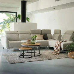 Canapé grand d'angle droit en tissu avec fonction avance-recul - beige roucas