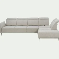 Canapé grand d'angle droit en tissu avec fonction avance-recul - beige roucas