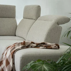 Canapé grand d'angle droit en tissu avec fonction avance-recul - beige roucas