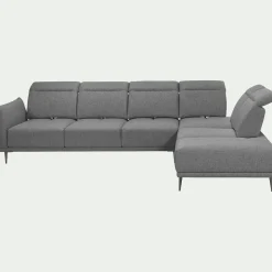Canapé grand d'angle droit en tissu avec fonction avance-recul - gris restanque