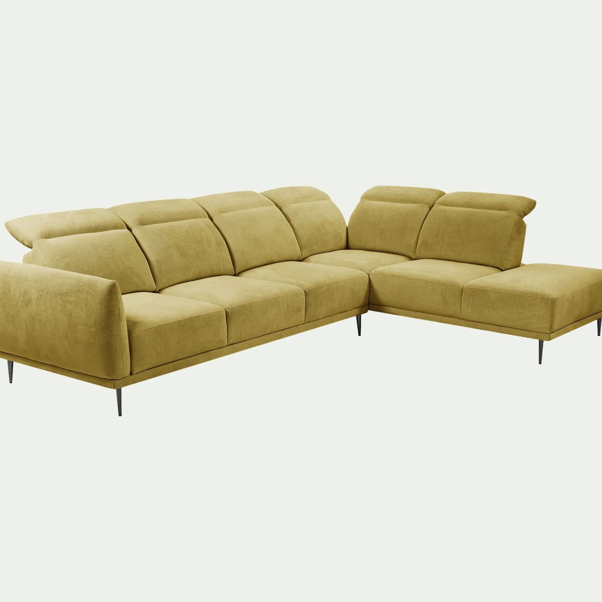 Canapé grand d'angle droit en tissu memphis avec fonction avance-recul - jaune argan