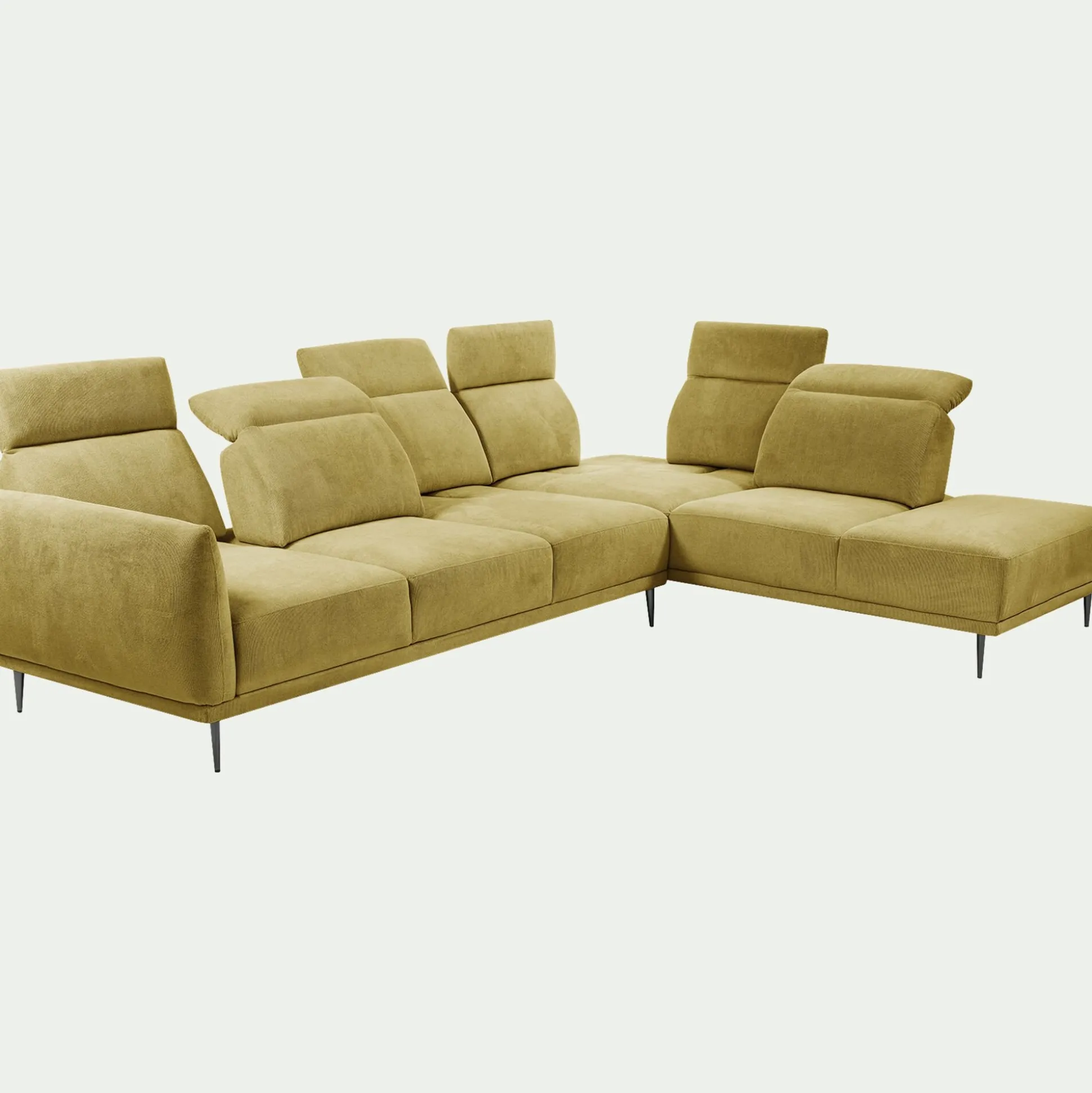 Canapé grand d'angle droit en tissu memphis avec fonction avance-recul - jaune argan
