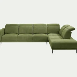Canapé grand d'angle droit en tissu memphis avec fonction avance-recul - vert cèdre