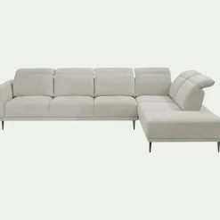 Canapé grand d'angle droit en tissu memphis avec fonction avance-recul - beige roucas