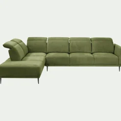 Canapé grand d'angle gauche en tissu memphis avec fonction avance-recul - vert cèdre