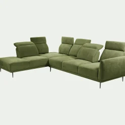Canapé grand d'angle gauche en tissu memphis avec fonction avance-recul - vert cèdre