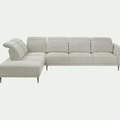 Canapé grand d'angle gauche en tissu memphis avec fonction avance-recul - beige roucas