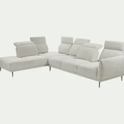 Canapé grand d'angle gauche en tissu memphis avec fonction avance-recul - beige roucas