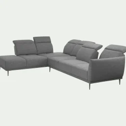 Canapé grand d'angle gauche en tissu avec fonction avance-recul - gris restanque