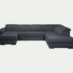 Canapé panoramique convertible avec méridienne gauche en tissu doux - bleu calabrun