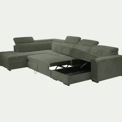 Canapé panoramique convertible avec méridienne gauche en tissu castello - vert cèdre
