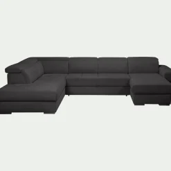 Canapé panoramique convertible avec méridienne droite en tissu doux - gris ardoise