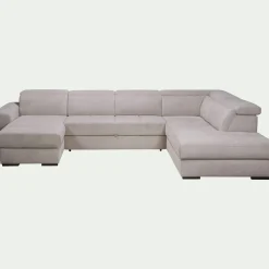 Canapé panoramique convertible avec méridienne gauche en tissu doux - beige