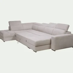 Canapé panoramique convertible avec méridienne droite en tissu doux - beige