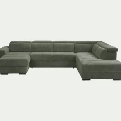 Canapé panoramique convertible avec méridienne droite en tissu castello - vert cèdre