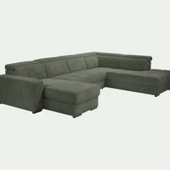 Canapé panoramique convertible avec méridienne droite en tissu castello - vert cèdre
