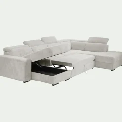 Canapé panoramique convertible avec méridienne droite en tissu castello - beige roucas